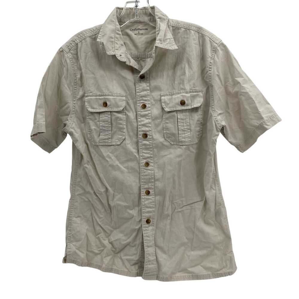 Croft & Barrow Beige Button-Up Shirt Short Sleeve Collared